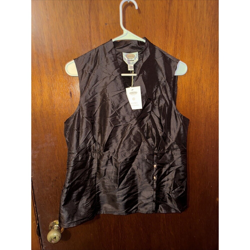 NWT VTG Talbots Womens Brown Pure Silk Vest Size 14